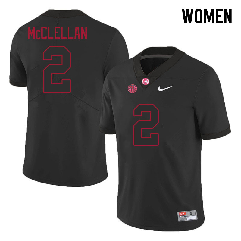 Women #2 Jase McClellan Alabama Crimson Tide College Footabll Jerseys Stitched-Black